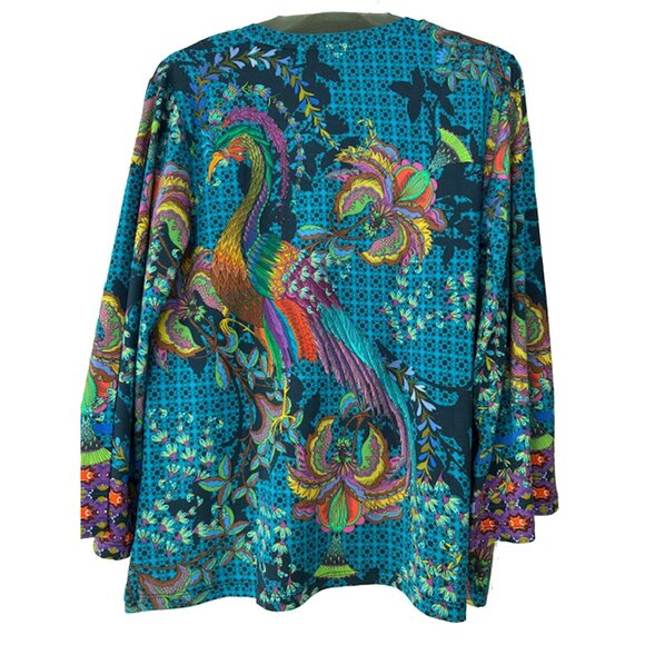 Johnny Was Janie Favorite Thalassa Kimono Peacock Floral Tee Shirt Blue Top NEW - Picture 7 of 8